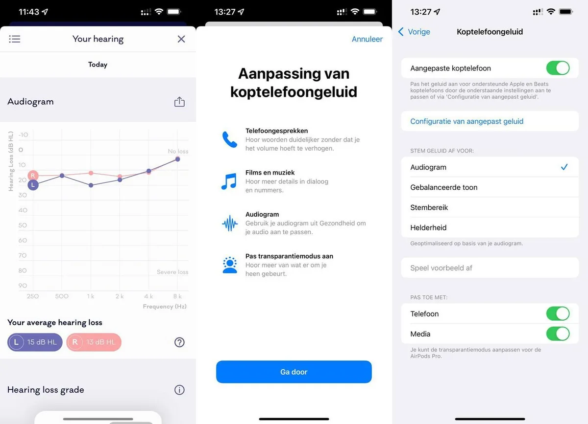 Je kan je AirPods koppelen aan de resultaten van een gehoortest.